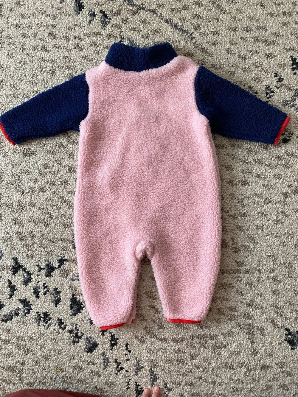 Hanna Andersson Pink and Navy Sherpa One-Piece